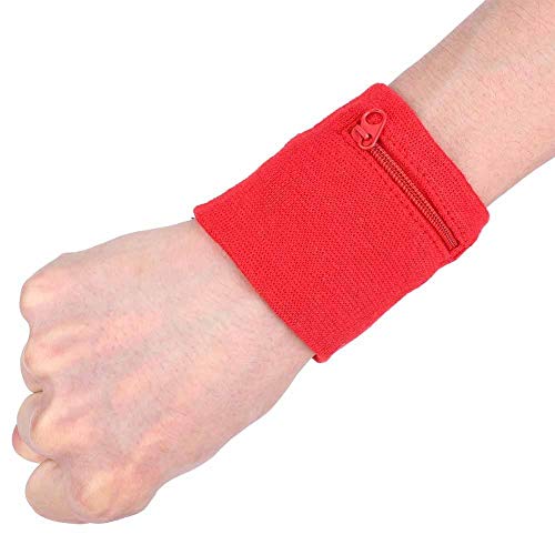 Sport-Armband, Reißverschluss Workout Wallet Gym Wrist Bag Atmungsaktive Tasche Schweißband Wrist Wallet zum Laufen Radfahren Sport Coin Keys Storage(rot) von Zerone