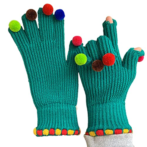 Zgehnao Gestrickte Handschuhe, Handschuhe mit zwei Fingern, buntes Dekor, für Damen und Teenager, gestrickt, Skifahren, Radfahren von Zgehnao