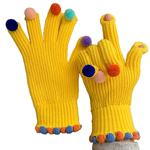 Zgehnao Gestrickte Handschuhe, Handschuhe mit zwei Fingern, buntes Dekor, für Damen und Teenager, gestrickt, Skifahren, Radfahren von Zgehnao