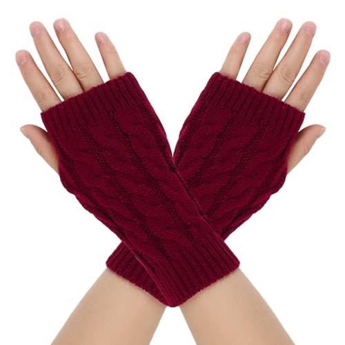 Zgehnao Strickhandschuhe, gestrickte Handgelenkwärmer, einfarbig, Damen, Halbfinger-Handschuhe, dick, Outdoor, Radfahren, Skifahren, hält warm von Zgehnao