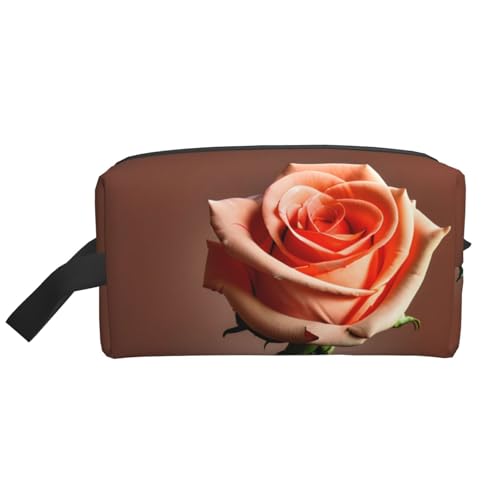 Aufbewahrungstasche mit Rosen-Aufdruck, groß, Reise-Kosmetik-Make-up-Tasche, Kulturbeutel, tragbare Tasche mit Reißverschluss, weiß, Einheitsgröße von ZhanGM