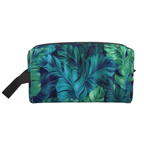 Aufbewahrungstasche mit tropischen Palmenblättern, große Reise-Kosmetik-Make-up-Tasche, Kulturbeutel, tragbare Tasche mit Reißverschluss, weiß, Einheitsgröße von ZhanGM