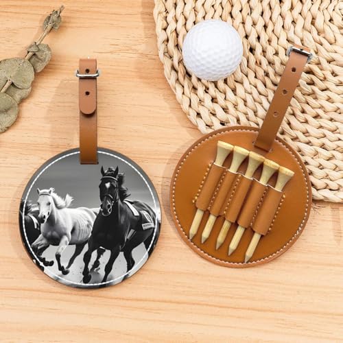 Black and White Horses Running Golf Tees Organizer Bag - Portable Brown Protection for Golf Course Accessories - Belt Clip with Metal Button von ZhanGM