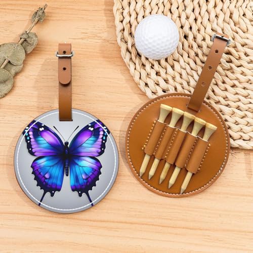 Blau-violette Schmetterlinge Golftees Organizer-Tasche – tragbarer brauner Schutz für Golfplatz-Zubehör – Gürtelclip mit Metallknopf von ZhanGM