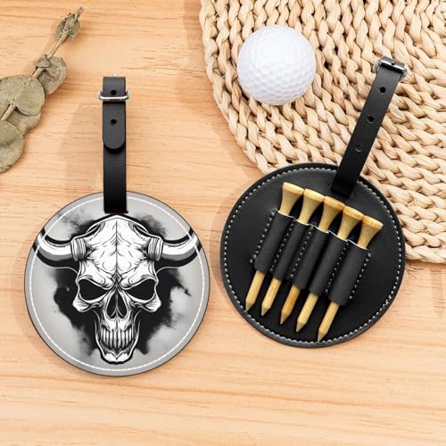 Bull Skull Golf Tees Organizer Bag - Tragbarer schwarzer Schutz für Golfplatzzubehör - Gürtelclip mit Metallknopf von ZhanGM