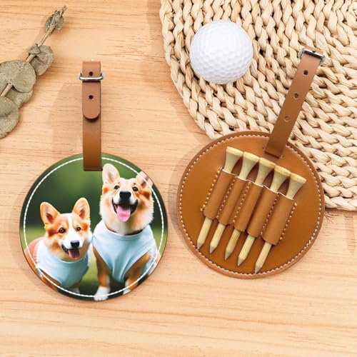 Corgi Dogs Golf-Tees Organizer Tasche – tragbarer brauner Schutz für Golfplatz-Zubehör – Gürtelclip mit Metallknopf von ZhanGM