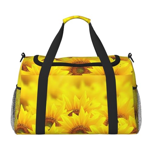 Gelbe Sonnenblumen-Handreisetasche, Aufbewahrung für Camping, Lebensmittel und Sportausrüstung, große wiederverwendbare Tragetasche, Crossbody-Tasche, Schwarz , Einheitsgröße von ZhanGM