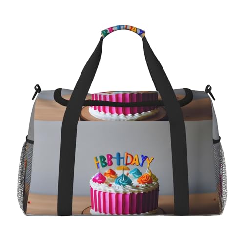 Happy Birthday Cake Handreisetasche, Aufbewahrung für Camping, Lebensmittel und Sportausrüstung, große wiederverwendbare Tragetasche, Crossbody-Tasche, Schwarz , Einheitsgröße von ZhanGM