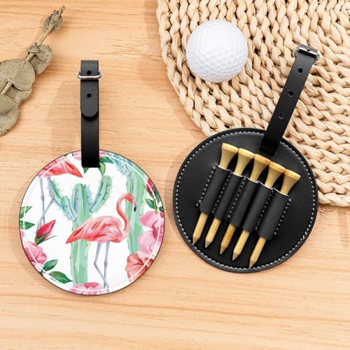 Kaktus Flamingo Rose Blumen Golf Tees Organizer Tasche – Tragbarer schwarzer Schutz für Golfplatzzubehör – Gürtelclip mit Metallknopf von ZhanGM