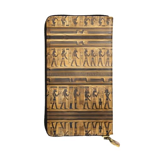 Lange Clutch-Geldbörse aus Leder mit Ägypten-Hieroglyphen-Druck, modisch, personalisierbar mit mehreren Kartenfächern, Reißverschlussfach, Schwarz , Einheitsgröße von ZhanGM