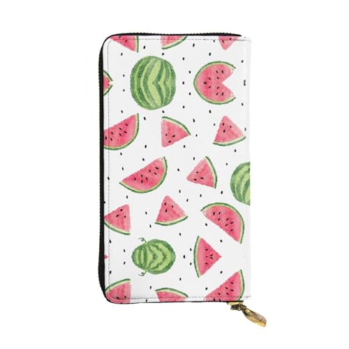 Lange Clutch-Geldbörse aus Leder mit Wassermelonen-Motiv und frischem Obst-Druck, modisch, personalisierbar mit mehreren Kartenfächern, Reißverschlussfach, Schwarz , Einheitsgröße von ZhanGM