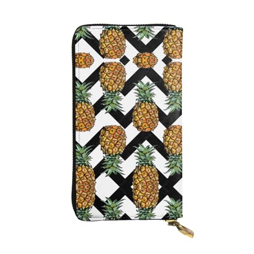 Lange Clutch aus Leder mit Ananas-Druck, modisch, personalisierbar mit mehreren Kartenfächern, Reißverschlussfach, Schwarz , Einheitsgröße von ZhanGM