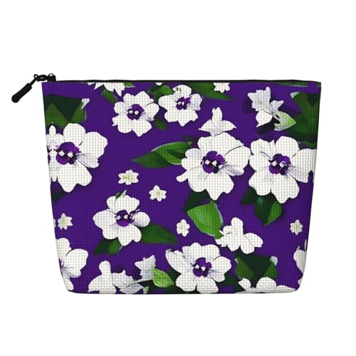 Make-up-Tasche aus künstlichem Hanf mit Blumenmuster in Lila und Weiß – vielseitiges Kosmetik-Make-up-Zubehör für den täglichen Gebrauch, auf Geschäftsreisen und mehr, Schwarz , Einheitsgröße von ZhanGM