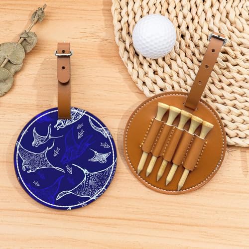 Manta Ray and Fish Golftees Organizer-Tasche – tragbarer brauner Schutz für Golfplatzzubehör – Gürtelclip mit Metallknopf von ZhanGM