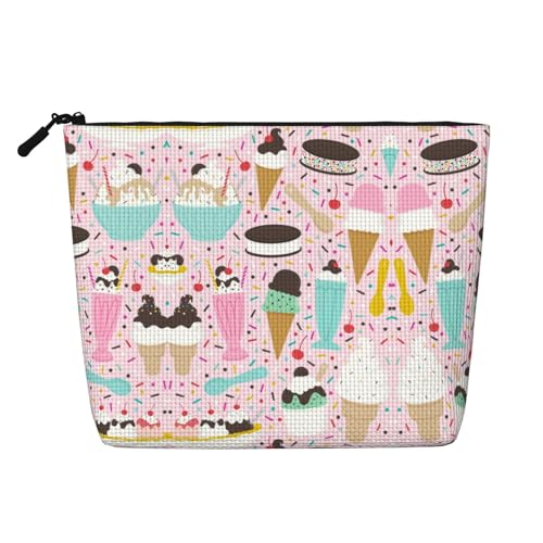 Sweet Ice Cream Make-up-Tasche aus künstlichem Hanf – vielseitiges Kosmetik-Make-up-Zubehör für den täglichen Gebrauch, auf Geschäftsreisen und mehr, Schwarz , Einheitsgröße von ZhanGM