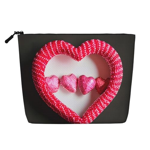 Valentinstag Love Heart Fake Hanf Make-up Tasche - Vielseitiges Kosmetik-Make-up-Zubehör für den täglichen Gebrauch, auf Geschäftsreisen und mehr, Schwarz , Einheitsgröße von ZhanGM