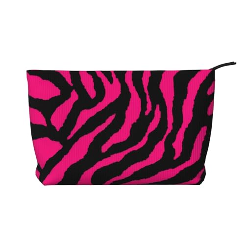 Vielseitige Make-up-Tasche aus Cord mit Zebra-Tigermuster, Leopardenmuster, rosa, Kulturbeutel und Kosmetiktasche, weich, langlebig und reisefreundlich, Schwarz , Einheitsgröße von ZhanGM