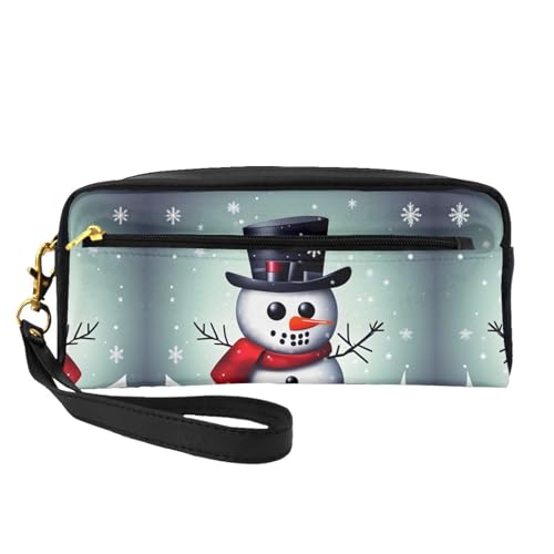 Wiederverwendbare Kosmetiktasche mit Schneemann-Druck, Reise-Kulturbeutel, Leder, kleines Make-up-Zubehör, Schwarz , Einheitsgröße von ZhanGM