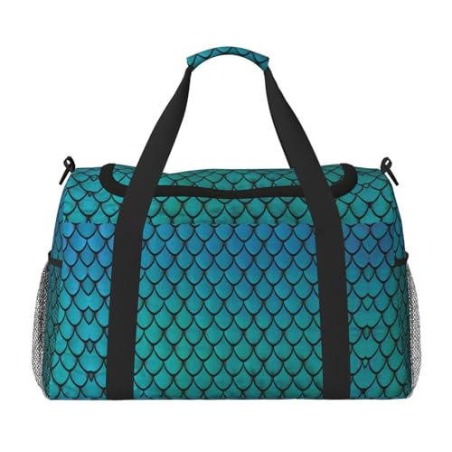 Blue Fish Scale Uni-Handreisetasche, stilvolle große Tragetasche für Urlaub, Camping, Sport, Fitnessstudio und Outdoor-Aktivitäten, Schwarz, Einheitsgröße, Schwarz , Einheitsgröße von ZhanMg