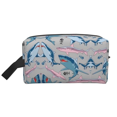 Große Reise-Kosmetiktasche – Blaue Cartoon-Fisch-Druck-Aufbewahrungstasche für Toilettenartikel, Make-up, wiederverwendbarer Organizer mit Reißverschluss, weiß, Einheitsgröße, weiß, Einheitsgröße von ZhanMg