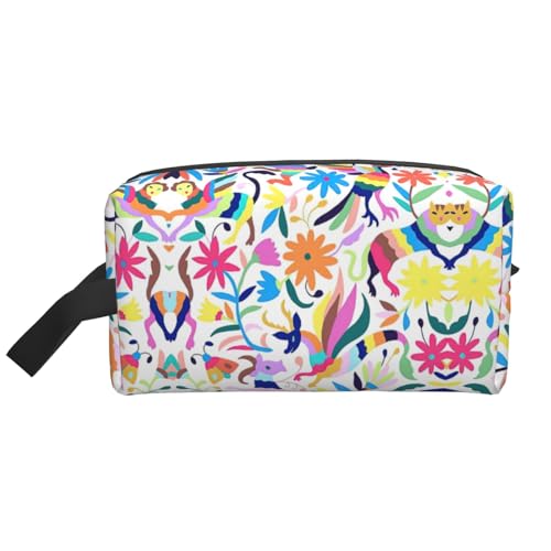 Große Reise-Kosmetiktasche – mexikanische Otomi-Tier-Druck-Aufbewahrungstasche für Toilettenartikel, Make-up, wiederverwendbarer Organizer mit Reißverschluss, weiß, Einheitsgröße, weiß, Einheitsgröße von ZhanMg