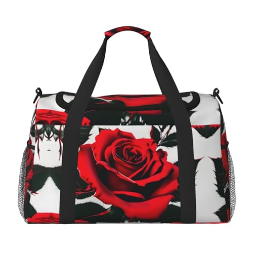 ZhanMg Red Rose Uni Handreisetasche - Stilvolle große Tragetasche für Urlaub, Camping, Sport, Fitnessstudio und Outdoor-Aktivitäten, Schwarz, Einheitsgröße, Schwarz , Einheitsgröße von ZhanMg