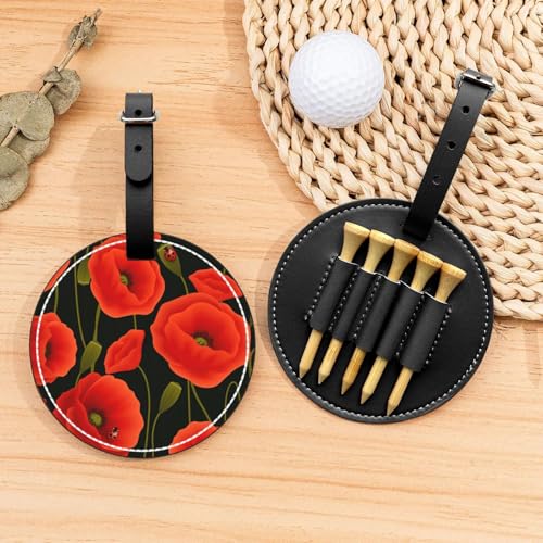 ZhanMg Schwarze Golftees Organizer Tasche - Vielseitige Mohnblumen Gürtelclip Tasche für Golf Tragen - Perfekter tragbarer Schutz auf dem Platz von ZhanMg