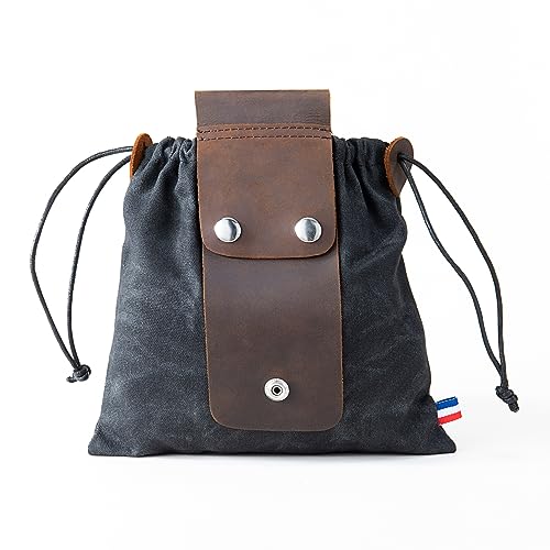 Tasche für Futtersuche Zusammenklappbar für Wandern, Faltbare Canvas Bushcraft-Tasche aus Leder und Leinwand mit Kordelzug für Camping Radfahren Klettern,Schwarz Tasche für Futtersuche Zusammenklappbar für Wandern, Faltbare Canvas Bushcraft-Tasche aus Leder und Leinwand mit Kordelzug für Camping Radfahren Klettern,Schwarz von ZhaoCo