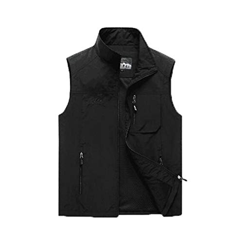 Zhenwo Freizeitweste Herren Sommer Dünne Mehrfachtasche Einfarbig Ärmellose Jacke Herren Extra-Schnell Trocknende Weste Westen,Schwarz,5XL von Zhenwo