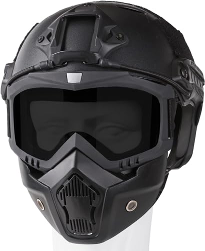 Airsoft Helm und Maske Schneller Base Jump Helm PJ Style Airsoft Helme Taktische Vollgesichtsmaske mit Abnehmbarer und Verstellbarer Brille Airsoft Helm und Maske Schneller Base Jump Helm PJ Style Airsoft Helme Taktische Vollgesichtsmaske mit Abnehmbarer und Verstellbarer Brille von Zhiling