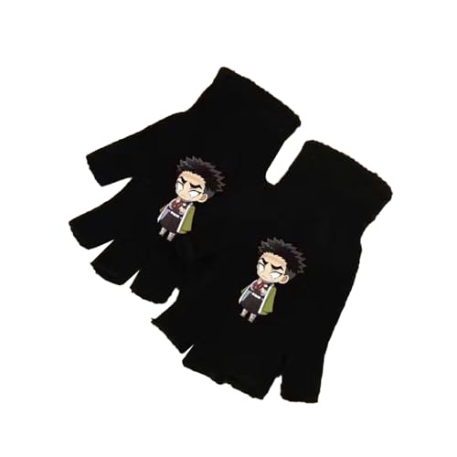 Zhongkaihua Kamado Tanjiro Kamado Nezuko Anime Cartoon Halbfinger-Handschuhe, Winter, warm, fingerlos, Outdoor, Baumwolle, Sport, Fitnessstudio, Handschuhe für Damen und Herren von Zhongkaihua