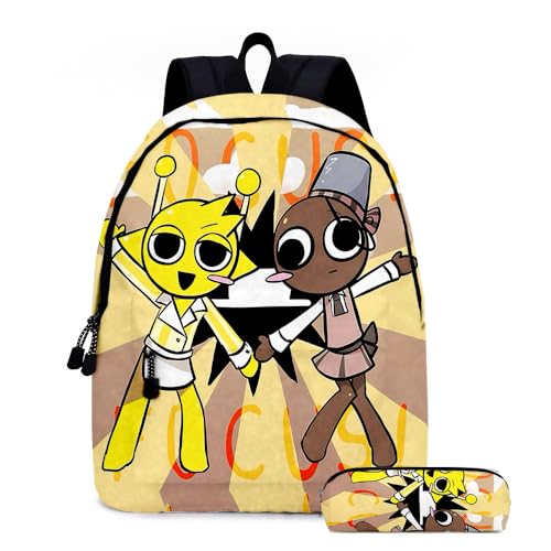 Zhongkaihua Sprunki Rucksack Schüler 2-teiliges Set Back ot School Sprunki 3D Druck Anime Cartoon Casual Schultasche Federmäppchen für Jungen und Mädchen Schuler, Typ3, 30 x 17 x 40 cm von Zhongkaihua