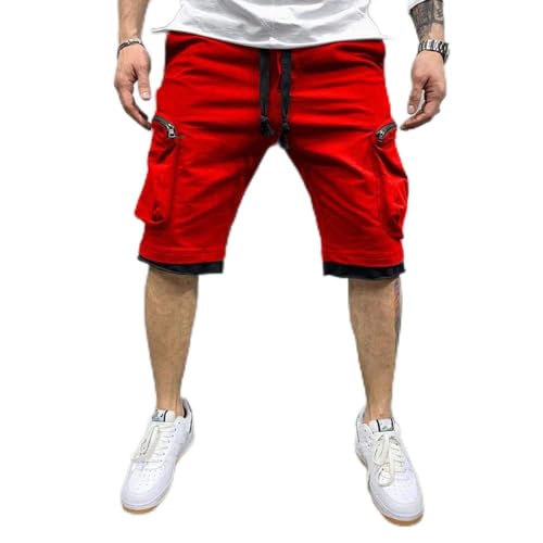 Kurz Hose Sommerschnelltrocknende Shorts Herren Jogginghose Casual Fitness Streetwear Herren Multi-Pocket Sport Casual Hip Cargo Shorts XXXL Rot von Zhongyuanqu