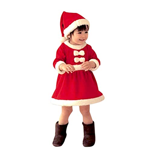 ZhuiKun Weihnachts Kleid Mädchen Langarm Weihnachtskleid Prinzessin Kleid Festliches Kleid - Kleid + Hut, 70 von ZhuiKun