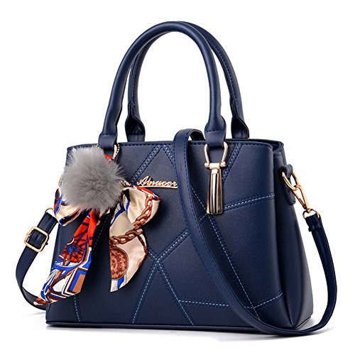 Henkeltasche Handtaschen Schulter Diagonal Tasche Beiläufige Handtaschen mit Schal Frauen Blau von ZiXing