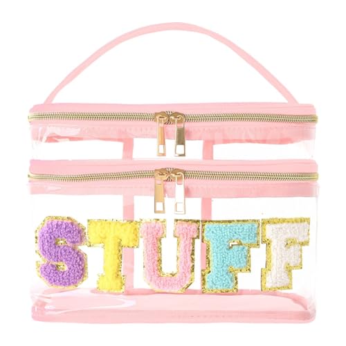 Ｚｉａｌｏｆｉ Chenille Letter Clear Make-up-Tasche, Reise-PVC-Glitzer-Kosmetikhandtasche, Rosa von Ｚｉａｌｏｆｉ