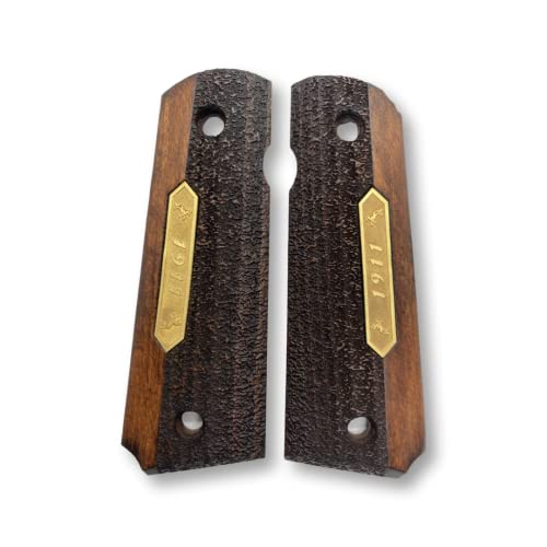 Zib Grips, 1911 Premium-Holzgriffe, goldfarbenes – schwarzes Metalllogo, 1911-Zubehör, 1911 Ambi Safety Cut-Griffe, weitgehend passend für alle 1911-Modelle (Logo *1911*, körniges Muster, goldfarbenes Zib Grips, 1911 Premium-Holzgriffe, goldfarbenes – schwarzes Metalllogo, 1911-Zubehör, 1911 Ambi Safety Cut-Griffe, weitgehend passend für alle 1911-Modelle (Logo *1911*, körniges Muster, goldfarbenes von Zib Grips