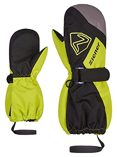 Ziener Unisex Baby Laurus Ski-Fäustlinge/Winter | wasserdicht, Lange Stulpe, reflektierend, Black.Lime, 86cm von Ziener