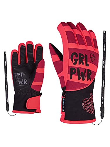 Ziener Mädchen LIWA Ski-Handschuhe/Wintersport | wasserdicht, Primaloft, modisch, Wine red.neon pink, 3,5 von Ziener