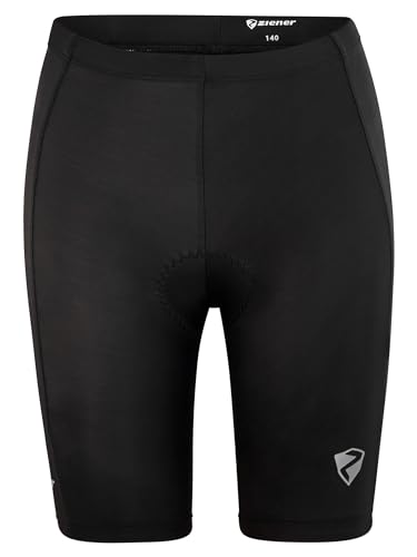 Ziener Unisex Kinder Nimo X-functie Fahrrad Tight Rad Hose Mountainbike Rennrad atmungsaktiv schnelltrocknend gepolstert, Schwarz, 164 EU von Ziener