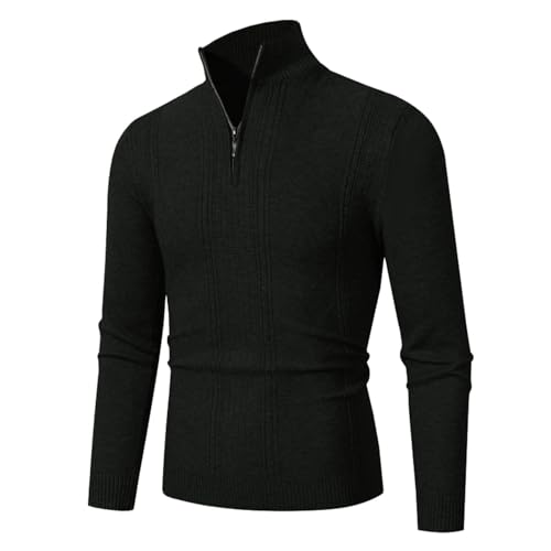 Angebot des Tages, Rollkragenpullover Herren Business Half Zip Pullover - Arbeitspullover Stehkragen Kragen Pulli Strickpullover Feinstrick Winterpullover Langarm Texured Für Männer von Zilosconcy