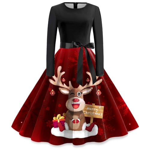 Angebot des Tages, Weihnachtskleider Damen Ugly Weihnachtskleid - Weihnachtskleidung Lustig Partykleid Langarm Kostüm Fur Frauen Weihnachten Kleid Vintage Rockabilly A-Linie Rundhals von Zilosconcy