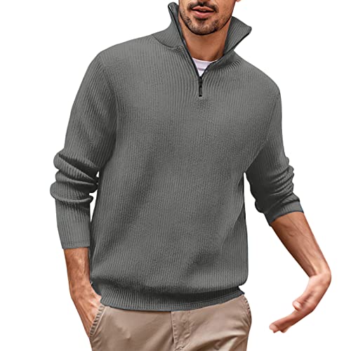 Arbeitspullover Herren Winter, Half Zip Pullover Herren Business Rollkragenpullover - Winterpullover Stehkragen Strickpullover Kragen Kragenpullover Feinstrick Langarm Texured Pulli Für Männer von Zilosconcy