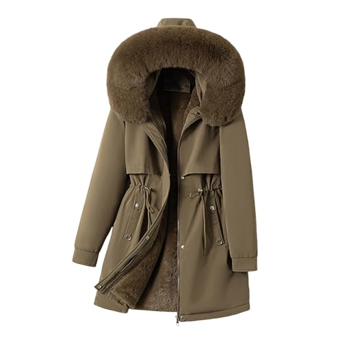 B Ware, Damenmantel Damen Lang Wintermantel Mit Kapuze - Winterparka Gefüttert Winterjacke Winter Grosse Grössen Steppjacke Frauen Elegant Winddicht Outdoor Mantel Mit-Fell von Zilosconcy