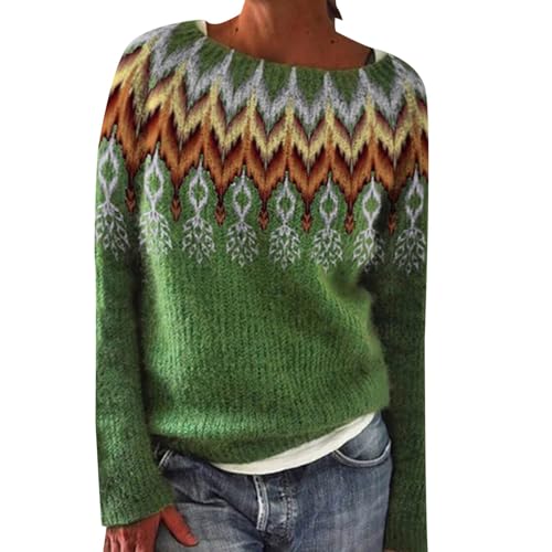 B Ware, Norweger Pullover Damen Mohair Weihnachtspulli - Alpaka Pullover Jacquard Sweater Bunt Grobstrickpullover Rundhals Langarm Strickpullover Casual Wollpulli Frauen von Zilosconcy