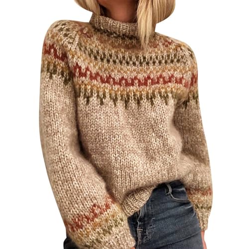 B Ware, Weihnachtspulli Damen Mohair Norweger Pullover - Alpaka Pullover Jacquard Pullis Norwegermuster Pulli Rundhals Langarm Strickpullover Casual Wollpulli Frauen von Zilosconcy