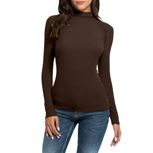 Basic Baumwoll Rolli, Rollkragenshirt Damen Stehkragen Rolli Unterziehrolli - Langarm Baumwolle Rollkragenpullover Dünn Basic Baumwoll Tshirt Longsleeve Tops Unterziehshirt von Zilosconcy