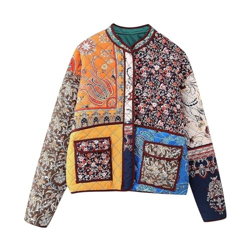 Black Friday, Thermojacke Damen Blumendruck Fliesjacken - Knopf Jacke Boho Print Winterjacke Leichte Warme Strickjacke Frauen Patchwork Stickerei Herbst Winter Fleecejacke Oberteile von Zilosconcy