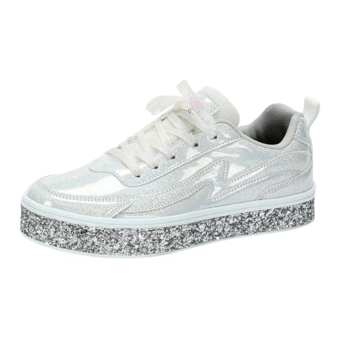 Black Friday Angebote 2024, Pailletten Schuhe Damen Flache Low Glitzer Sneaker - Glitzer Schuhe Shiny Glitzerschuhe Frauen Atmungsaktiv Leichte Turnschuhe Funkelnde Glitzernde Hochzeits-Brautschuhe von Zilosconcy