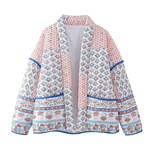 Black Friday Angebote 2024, Thermojacke Damen Blumendruck Fliesjacken - Knopf Jacke Boho Print Winterjacke Leichte Warme Strickjacke Frauen Patchwork Stickerei Herbst Winter Fleecejacke Oberteile von Zilosconcy